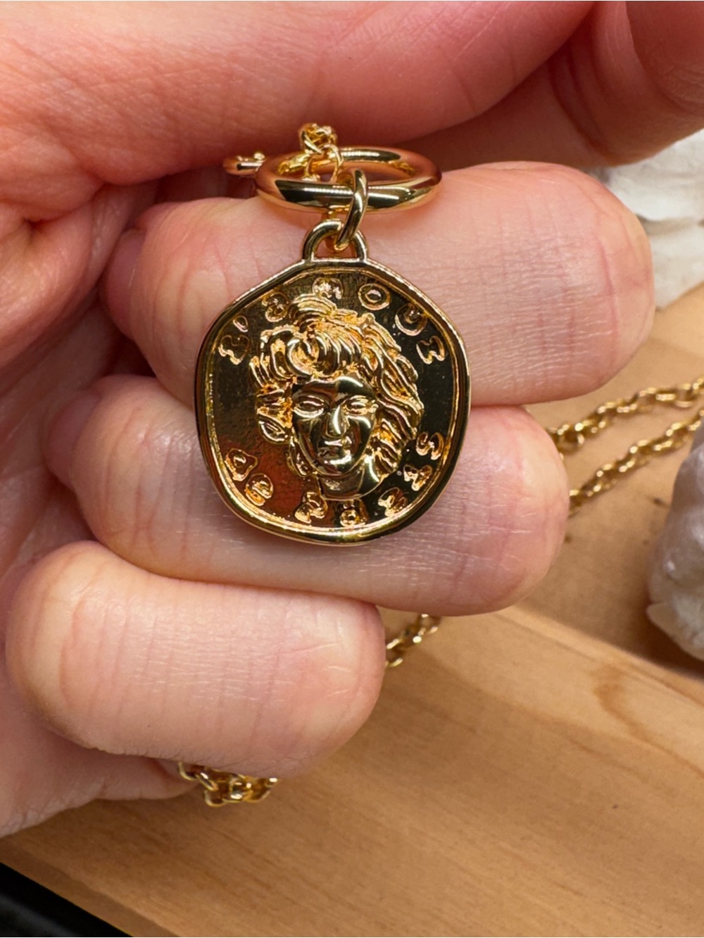 Gold Medallion Toggle Necklace - Picture 4 of 4